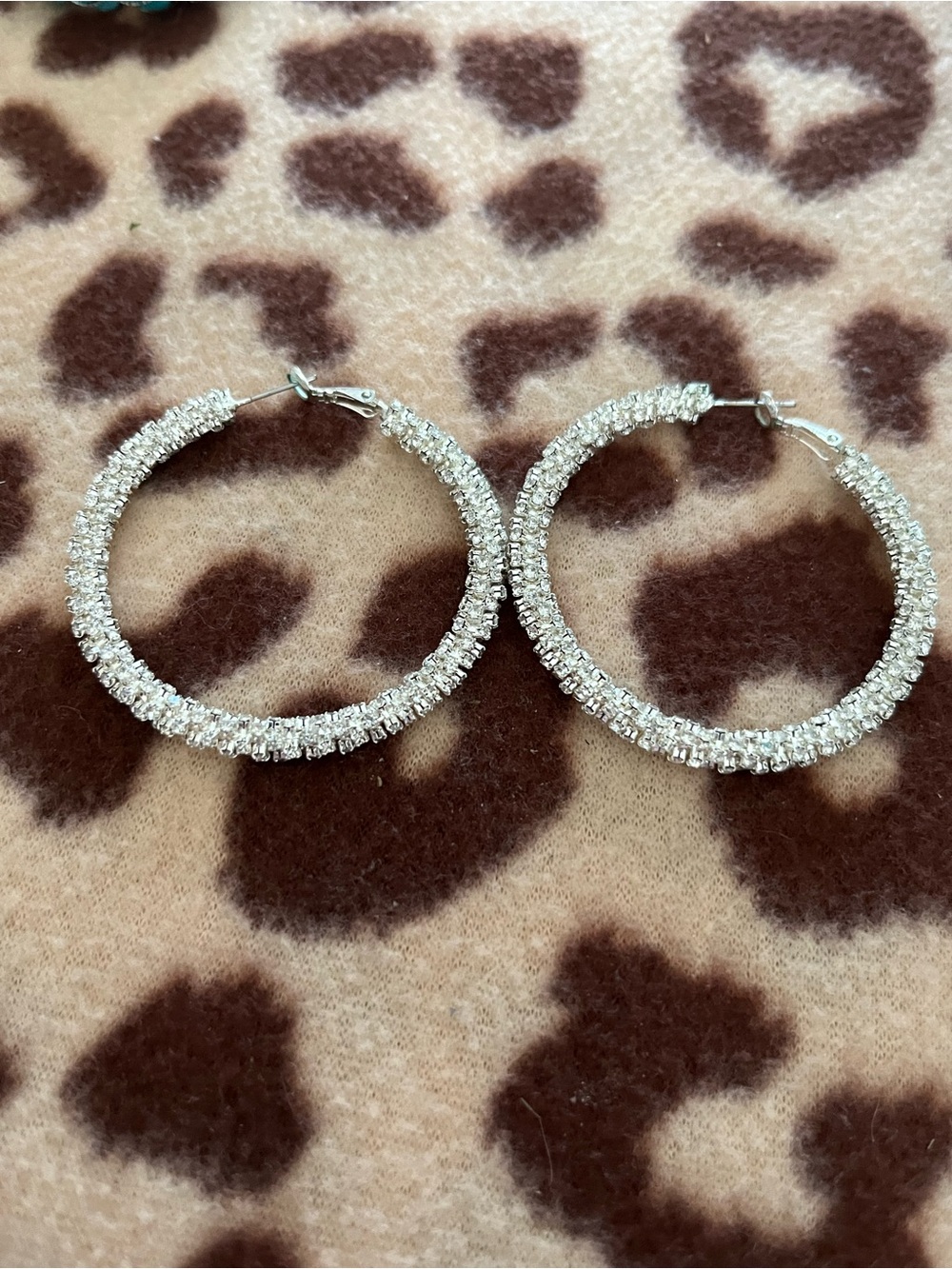 Sparkling Clear Crystal Hoop Earrings in Silver Tone